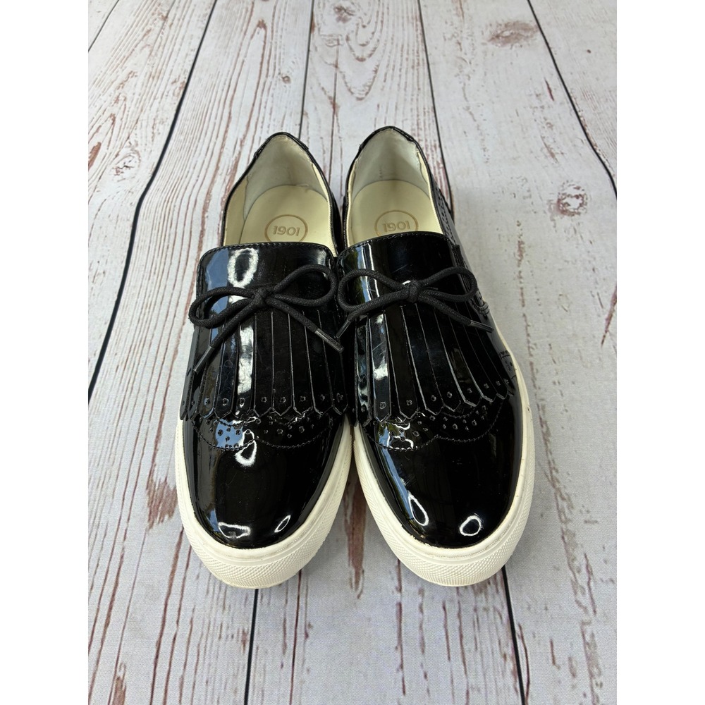 1901 Womens Black Patent Kiltie Fringe Wingtip Brogue Slip On Sneakers Size 7.5M